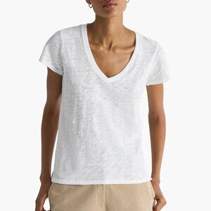 New ATM Slub Jersey Schoolboy V-Neck Short Sleeve White Tee Large NWT